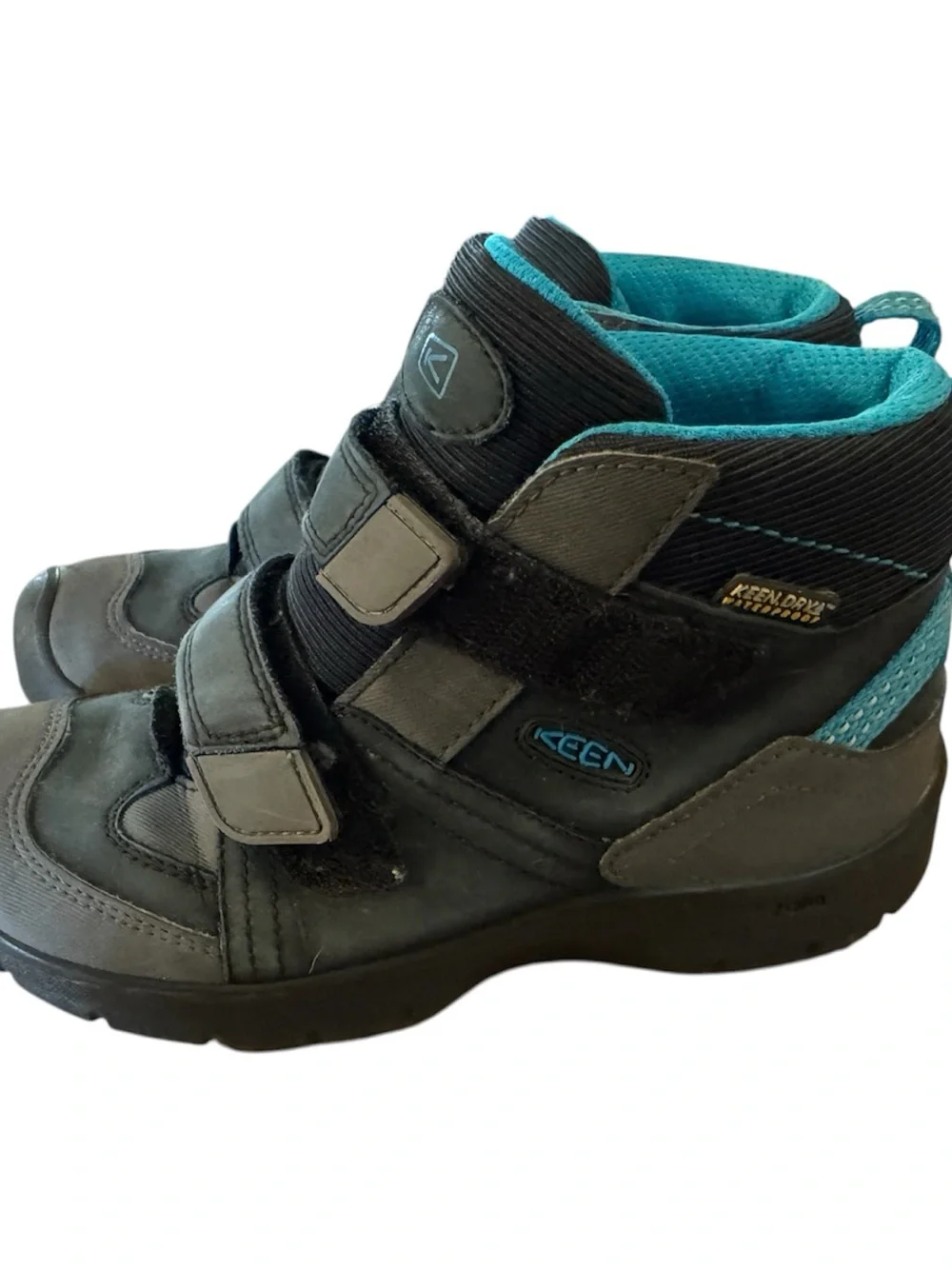 KEEN Kids Black & Teal Waterproof Hook-and-Loop Boots Size 13 Outdoor Gorpcore